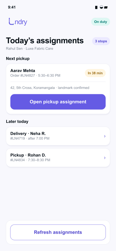 Delivery employee assignments screen